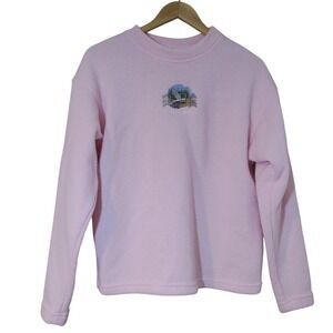 Pink Pullover Sweater Fleece Beach Embroidered Casual Comfy Vacation